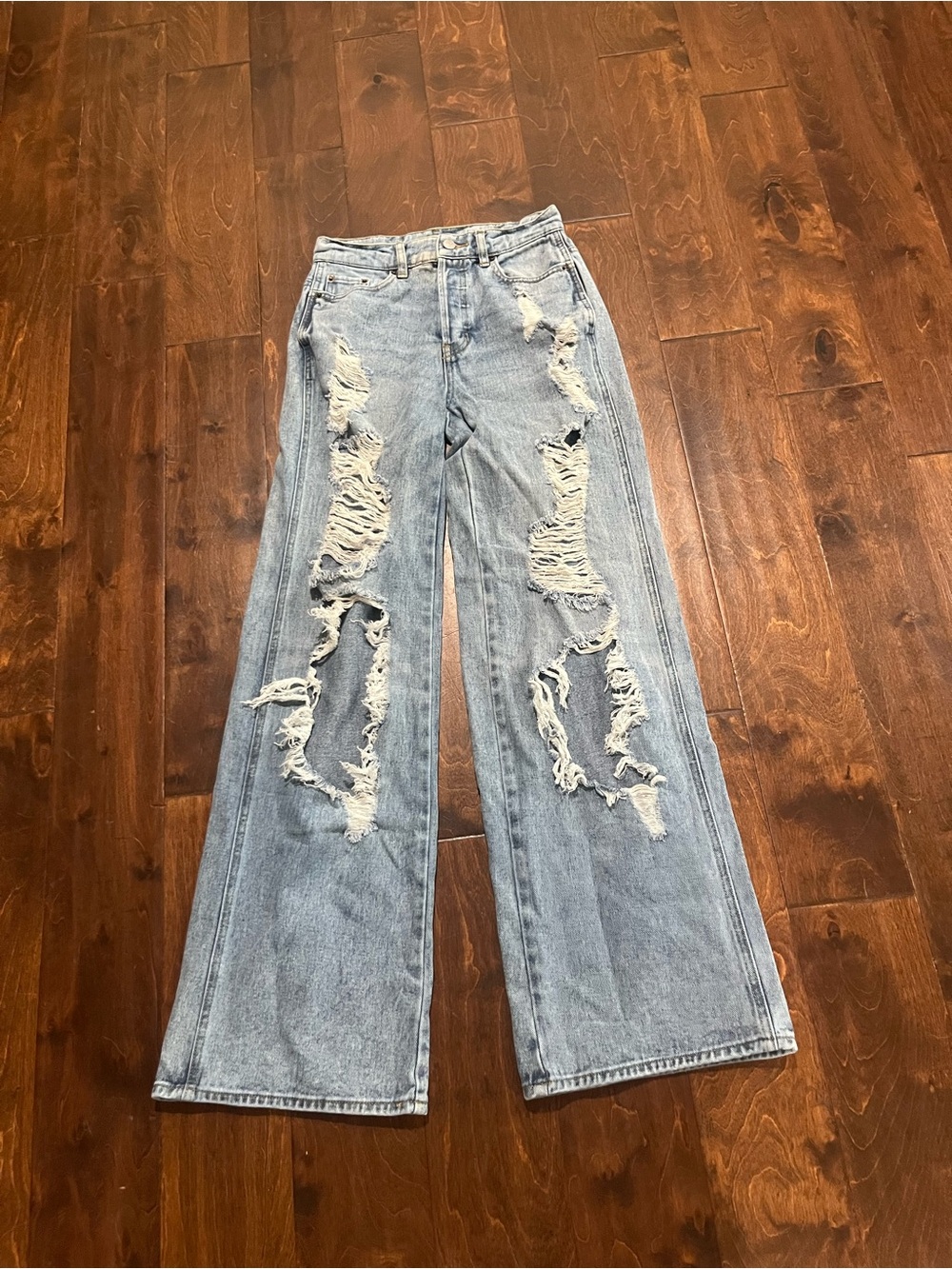 PacSun Light Blue Distressed Ripped Wide-Leg  Jeans size 25